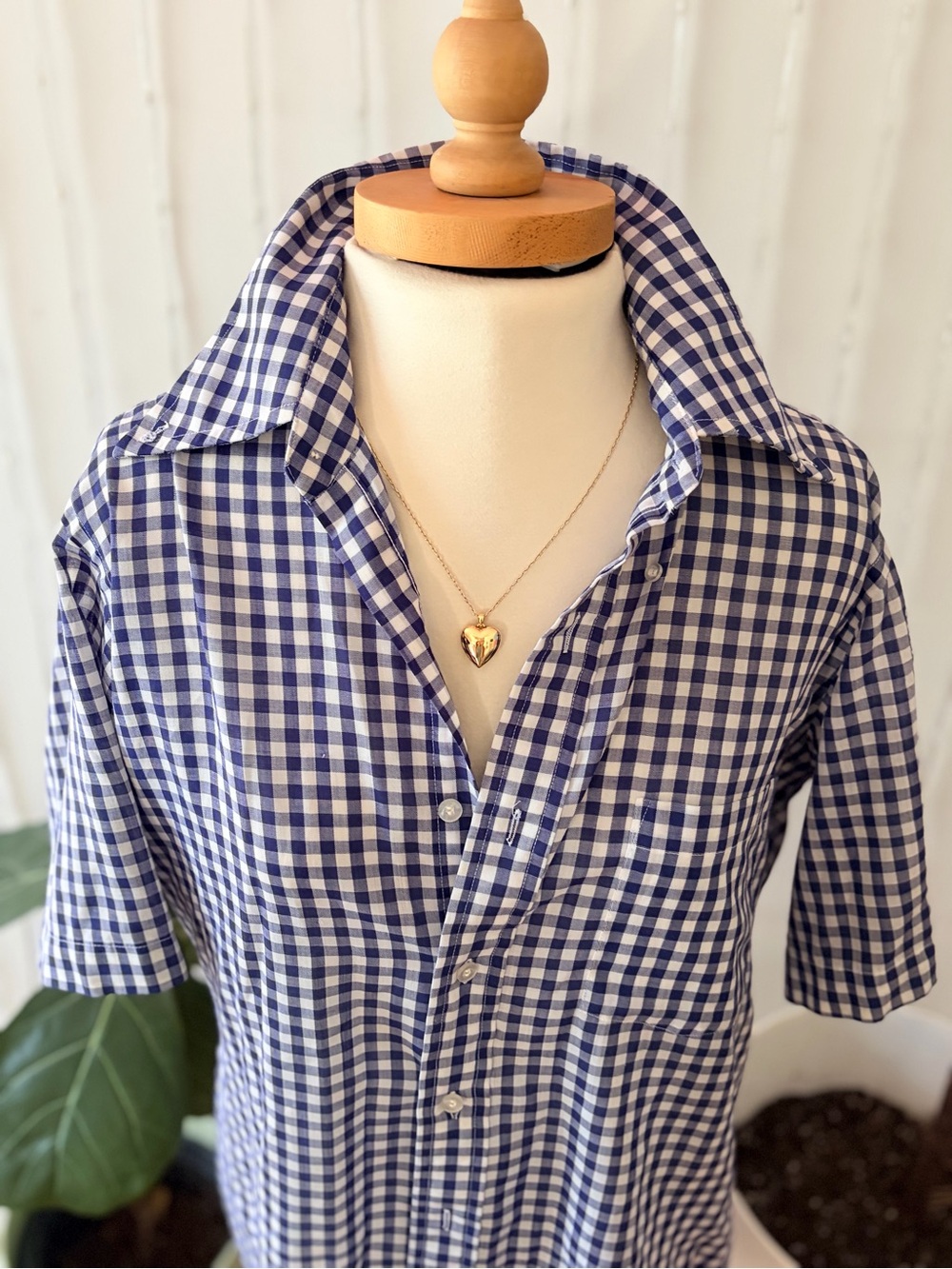 Vintage 60s Woodward & Lothrop Blue White Gingham Shirt Eclectic Grandpa